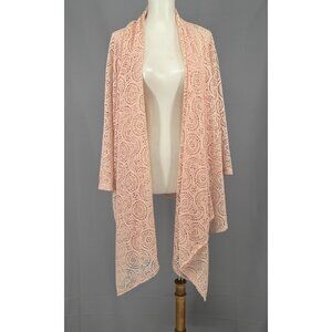 Ruby Rd Cardigan 2X Pink Mesh Asymmetrical Beach Cover-Up Lagenlook Cottagecore